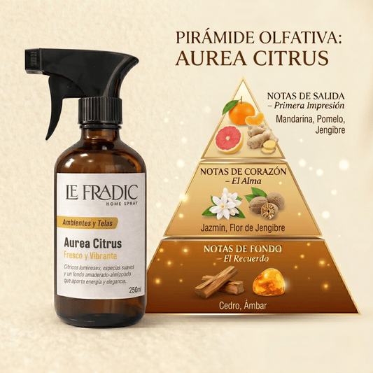 Piramide olfativa de home Spray Aurea Citrus de Le Fradic - Chile