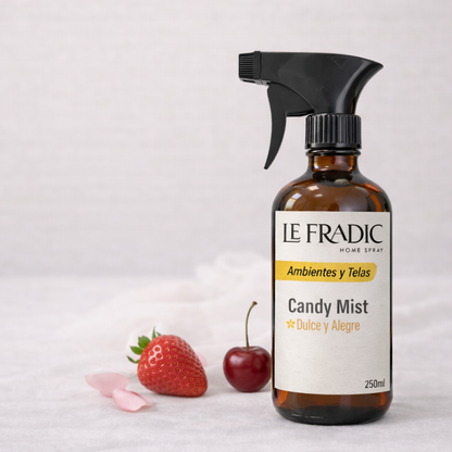 Home Spray Candy Mist Le Fradic - Fragancia dulce frutal juvenil y vibrante para espacios interiores como dormitorios, living, baño. Muy utilizado en hoteles y airbnb, aromas premium Chile