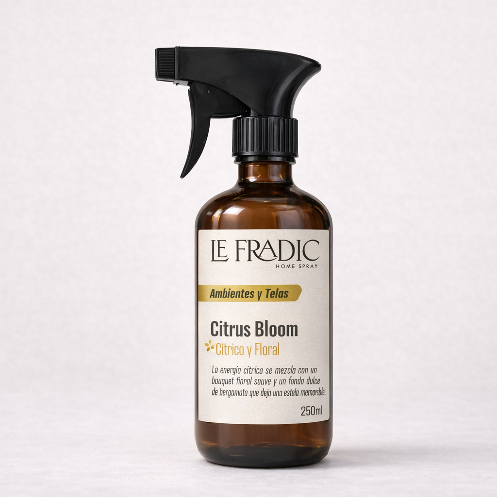 Home Spray Citrus Bloom,  botella de vidrio ambar, Aroma cítrico floral equilibrado, aromas premium para el hogar - Le Fradic - Chile