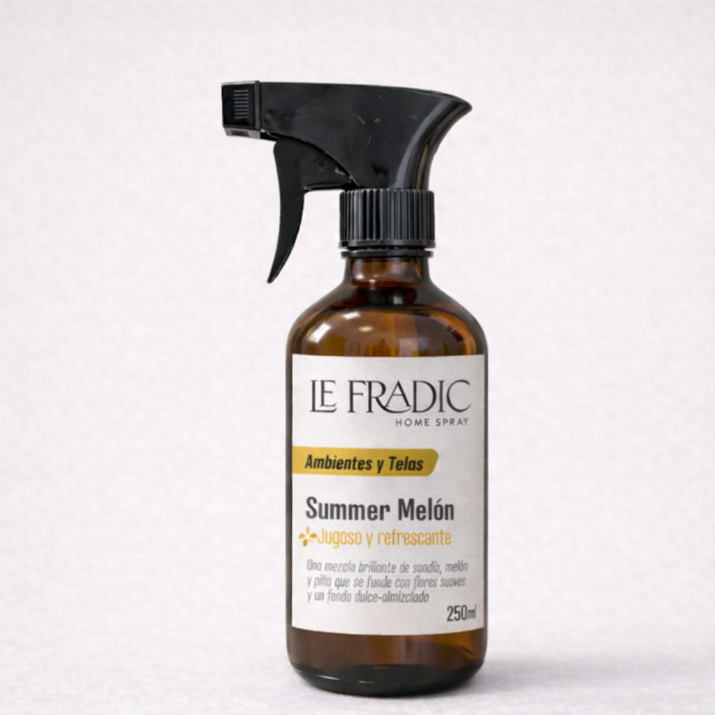 Home Spray Summer Melón Le Fradic - Fragancia frutal fresca de melón para el verano en Chile, muy utilizado en ambiente cálidos, recomendado para  Hoteles, airbnb, aromatizantes premium