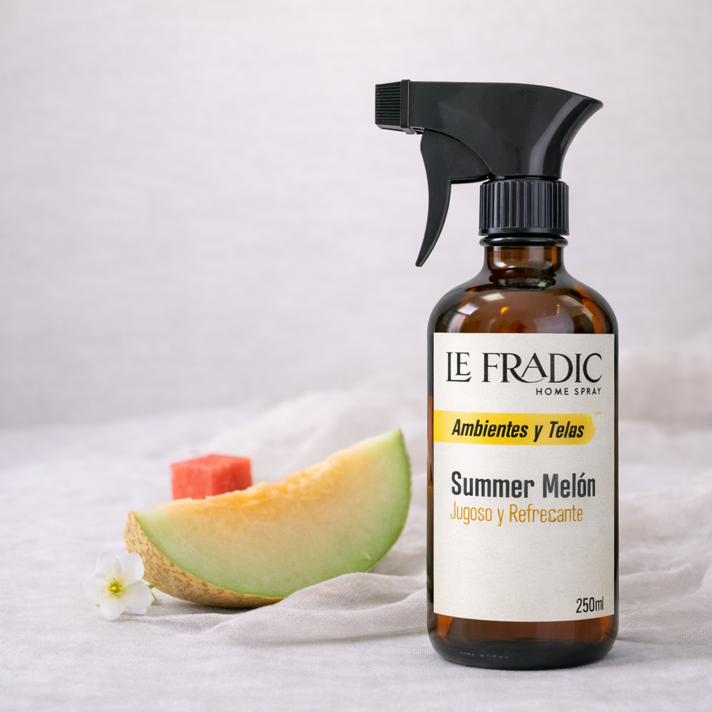 Home Spray Summer Melón Le Fradic - Fragancia frutal fresca de melón para el verano en Chile, muy utilizado en ambiente cálidos, recomendado para  Hoteles, airbnb